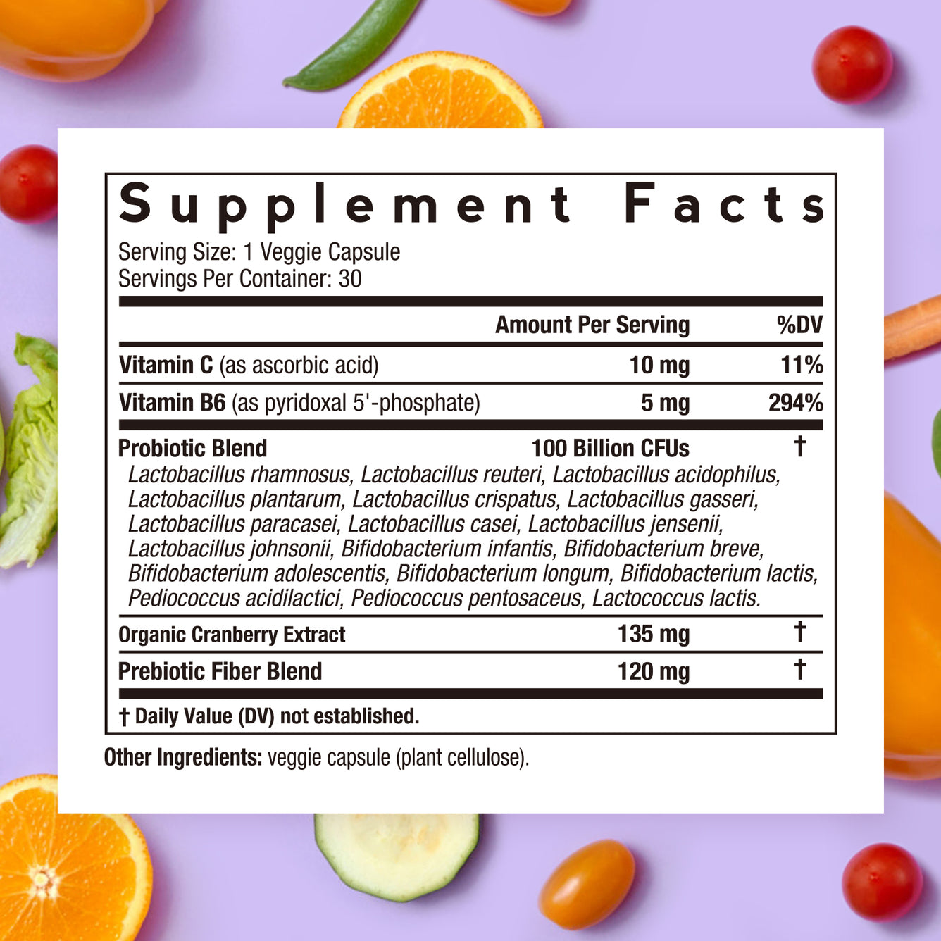 Doctor’s Recipes Women's Probiotics Supplement Facts, Probiotics Prebiotics Cranberry P-5-P & VC, 30 Capsules