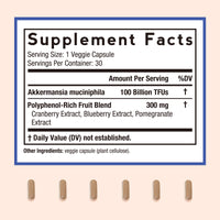 Doctor’s Recipes Akkermansia Probiotic Supplement Facts, Akkermansia Muciniphila 100 Billion TFUs with Cranberry Blueberry & Pomegranate Extract, 30 Capsules
