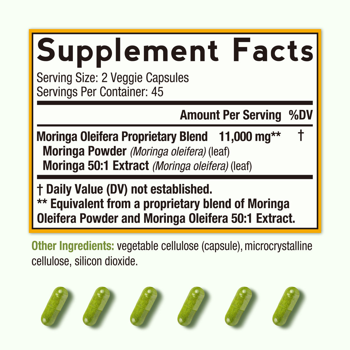 Moringa Supplement Facts, 11,000mg Moringa Powder & Extract, 45 servings