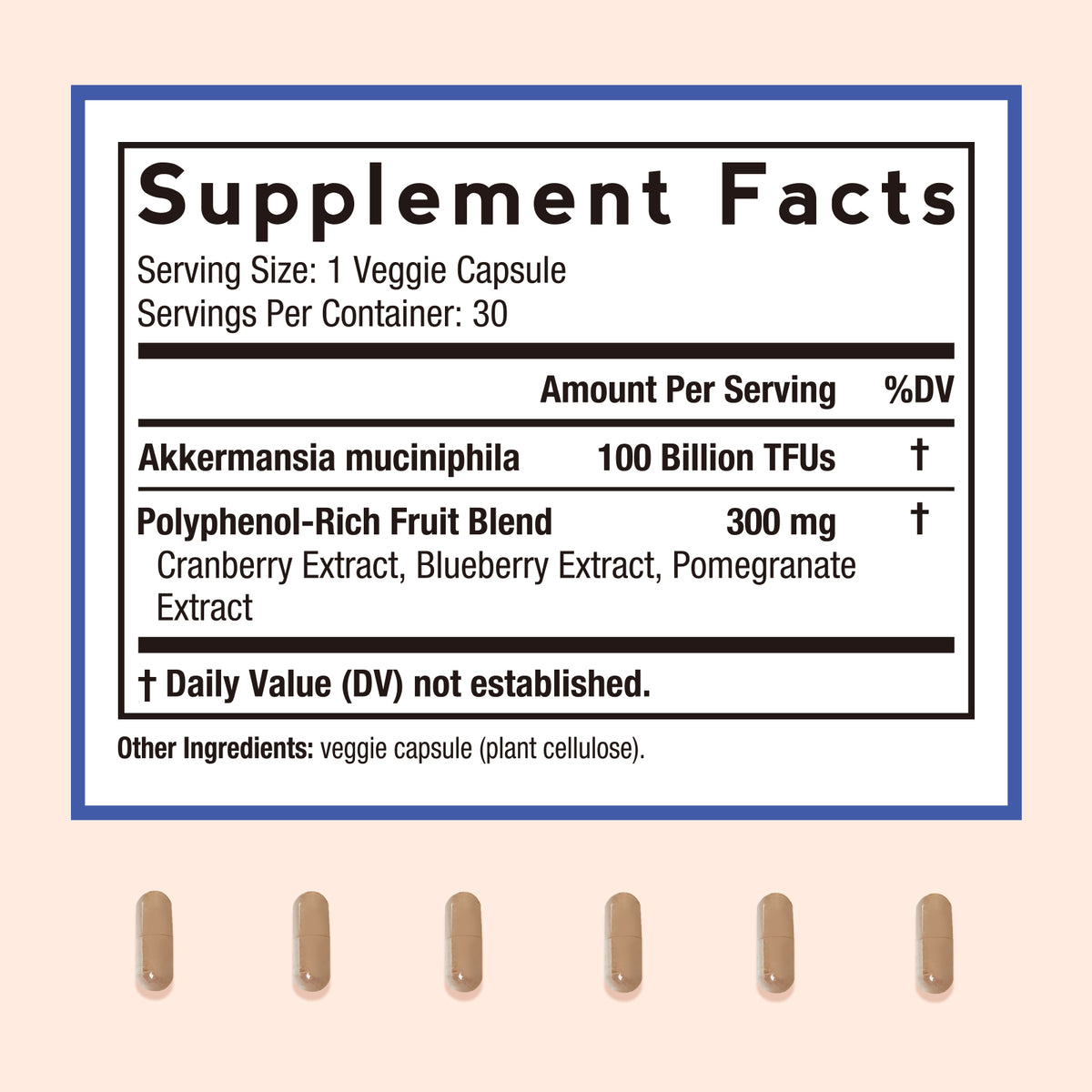 Doctor’s Recipes Akkermansia Probiotic Supplement Facts, Akkermansia Muciniphila 100 Billion TFUs with Cranberry Blueberry & Pomegranate Extract, 30 Capsules