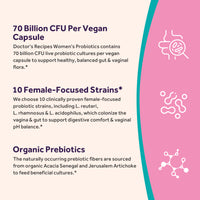 Doctor's Recipes Women's Probiotics contains organic Acacia Senegal and Jerusalem Artichoke