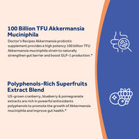 Doctor's Recipes Akkermansia Probiotic contains polyphenols-rich cranberry blueberry pomegranate extracts