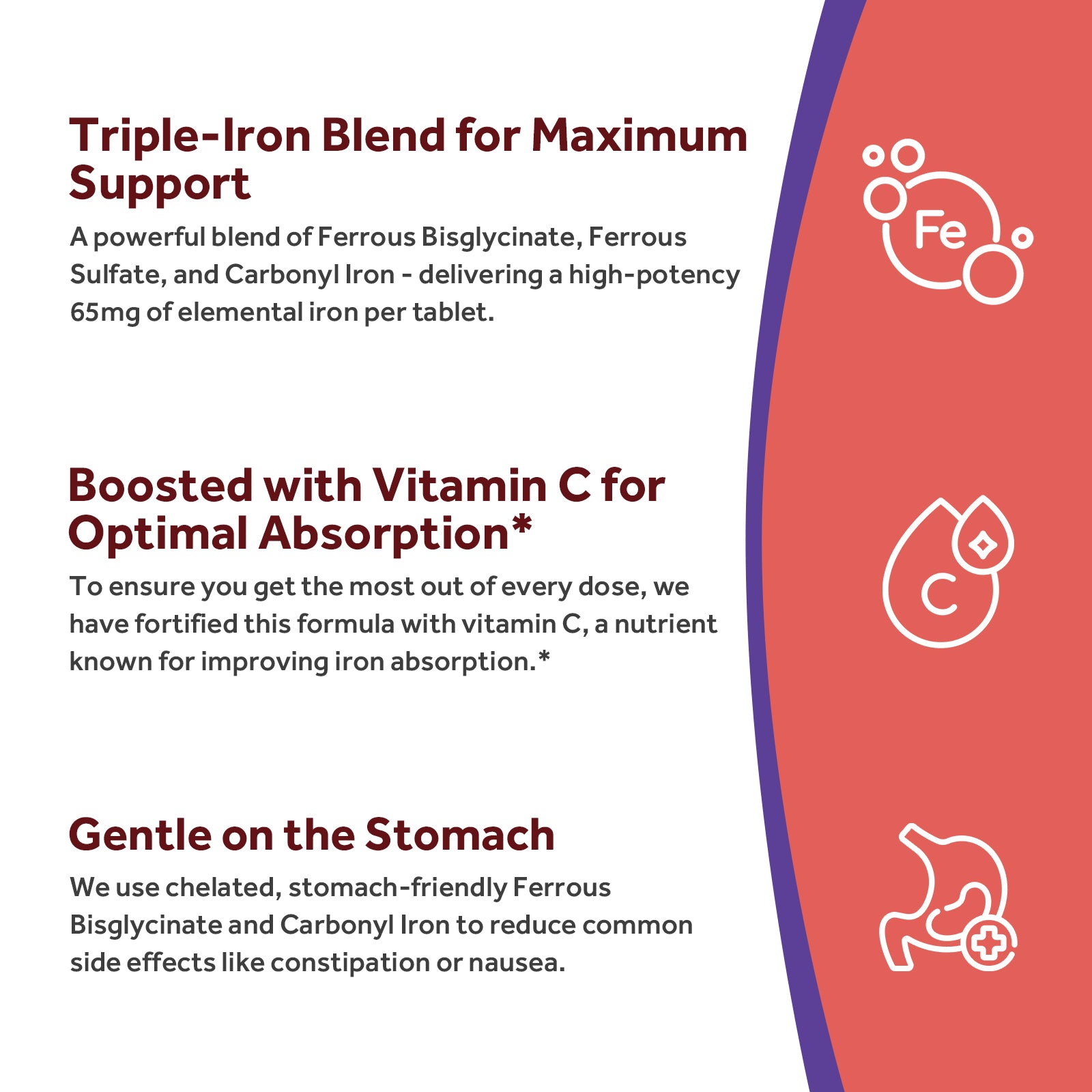 lipo fe+c elemental iron dose Triple Iron with Vitamin C