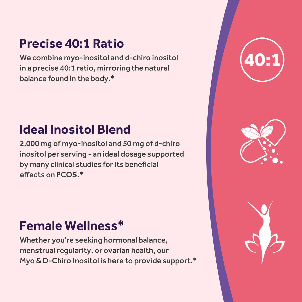 Doctor's Recipes Inositol Supplement provides 2000 mg of myo-inositol and 50 mg of d-chiro
inositol per serving 