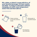 Step 1, shake container to mix the contents inside. Step 2, add powder to
cup before liquid. Step 3, pour liquid on top of powder.