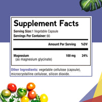 Magnesium Glycinate Supplement Facts, 100 mg Elemental Magnesium, 90 servings