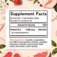 Methyl B12 Supplement Facts, 5000 mcg B12 as Methyl, Most Active Form, 90 servings