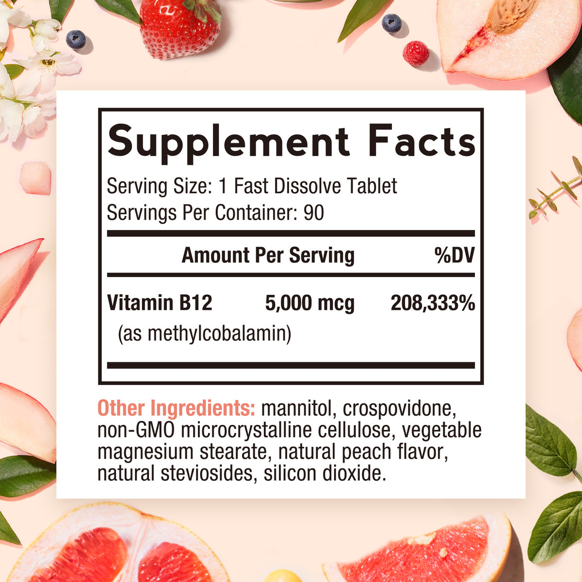 Methyl B12 Supplement Facts, 5000 mcg B12 as Methyl, Most Active Form, 90 servings