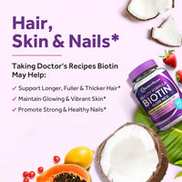 Doctor’s Recipes Biotin supports fuller, thicker hair, and tighter, more vibrant skin