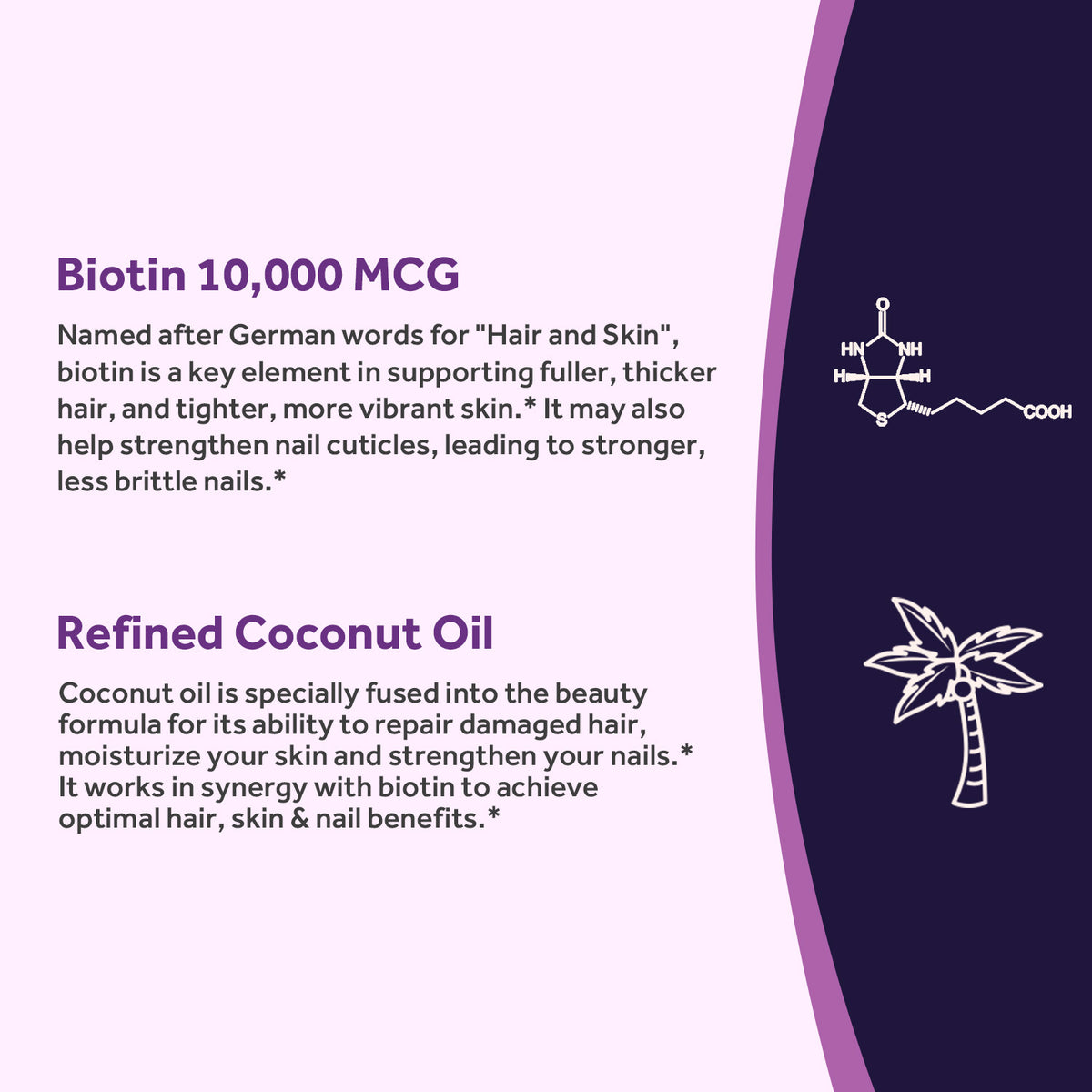 Doctor’s Recipes Biotin works in synergy with coconut oil to achieve optimal hair, skin & nail benefits