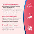 Doctor's Recipes Women's Probiotics contains organic cranberry extratc and digestive enzymes