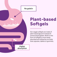 Doctor’s Recipes Biotin veggie softgels are made of plant-based glycerin instead of gelatin