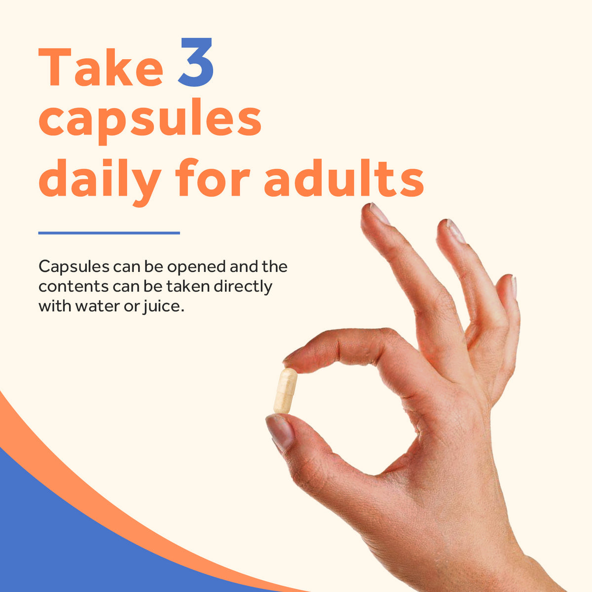 Take 3 Doctor's Recipes Multi Collagen Peptide capsules daily for adults