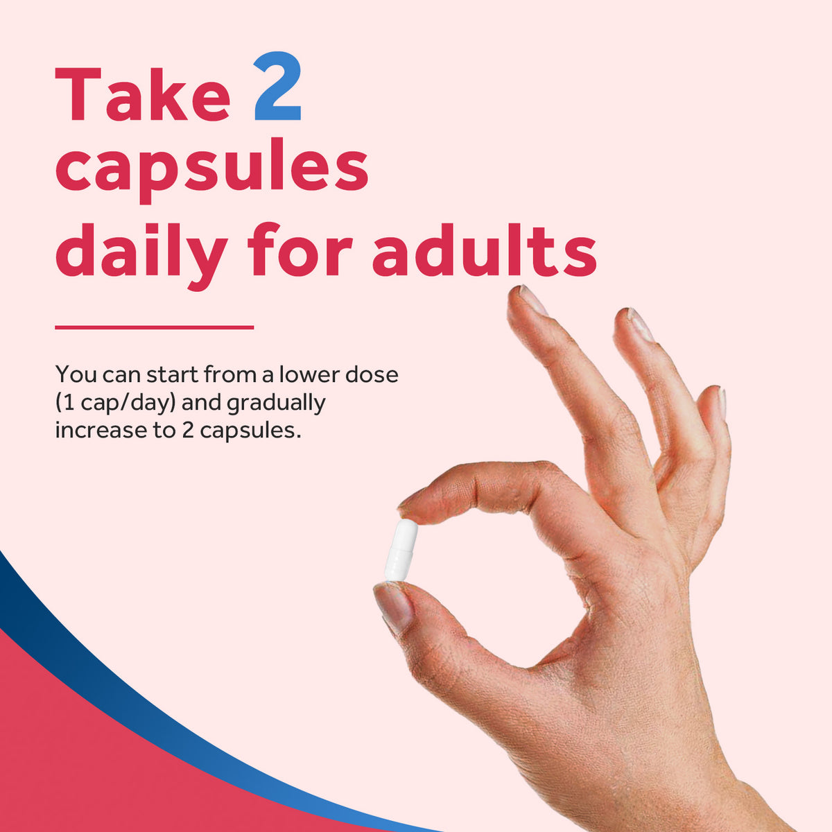 Take 2 Doctor's Recipes Women's Probiotics capsules daily for adults
